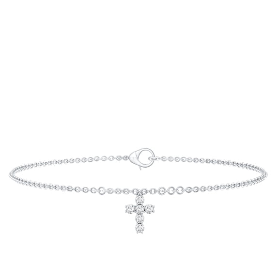 Rosec Jewels Lab Created Diamond Cross Charm Bracelet (EF-VS Quality) - Ready to Gift for Christmas, 925 Sterling Silver, 7.0 inches