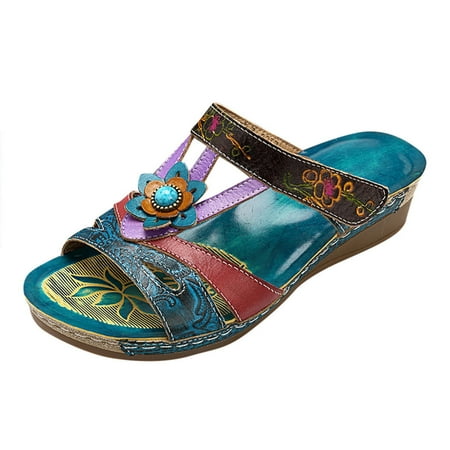 

Floleo Women s Shoes Deals Summer Womens Flat Open Toe Bosnian Ethnic Style Sandals Casual Beach Shoe Wedge Slippe