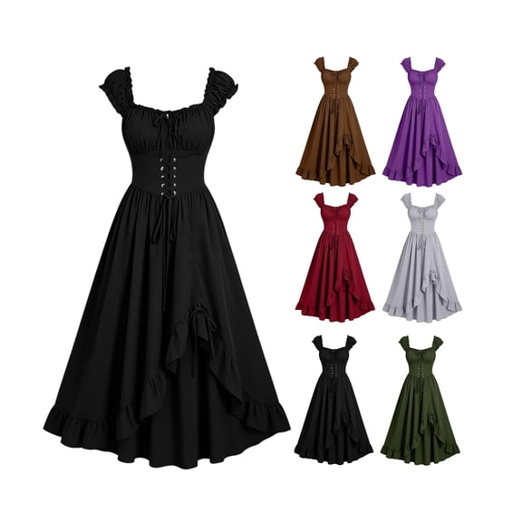 Renaissance Dress for Women Vintage Lace Up Front Halloween Dresses Sleeveless Sundress Corset Flowy Halloween Costumes