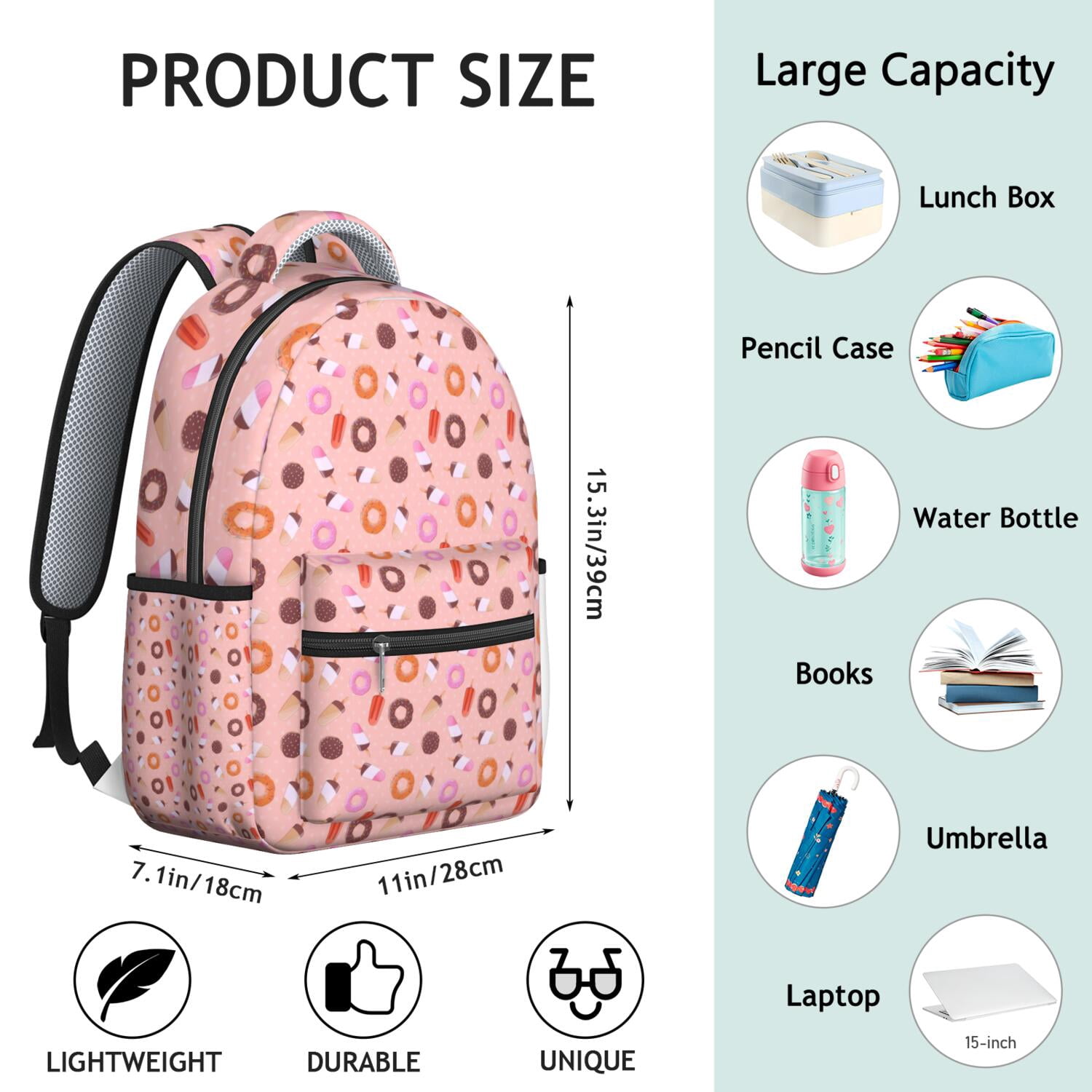 Sweet Donut Inspired Stylish School Bag - Ergonomic Backpack with Adjustable S-Shaped Shoulder Straps for Spinal Support