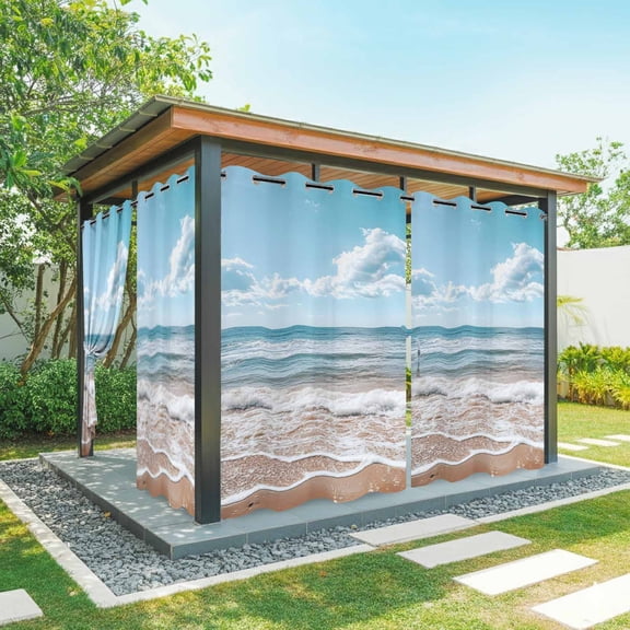 Beach Outdoor Curtains for Patio Waterproof, Ocean Scenery Summer Modern Grommet Curtains for Porch Outside Privacy Drape for Gazebo Garden Pergola, 2 Panels, 54x108in