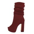 thumbnail image 2 of FSJ Women Classic Peep Open Toe Slouch Ankle Boots Platform Chunky Block High Heels Bootie Pull On Office Fashion Shoes Size 11 Red, 2 of 5