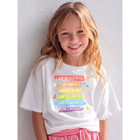 Inspirational Positive Affirmations Colorful Graffiti, The Children's Place Girls' Sports Girls Shirts Short Sleeve Soft 100% Cotton T-Shirts Plain Tees Tops Clothes for Kids