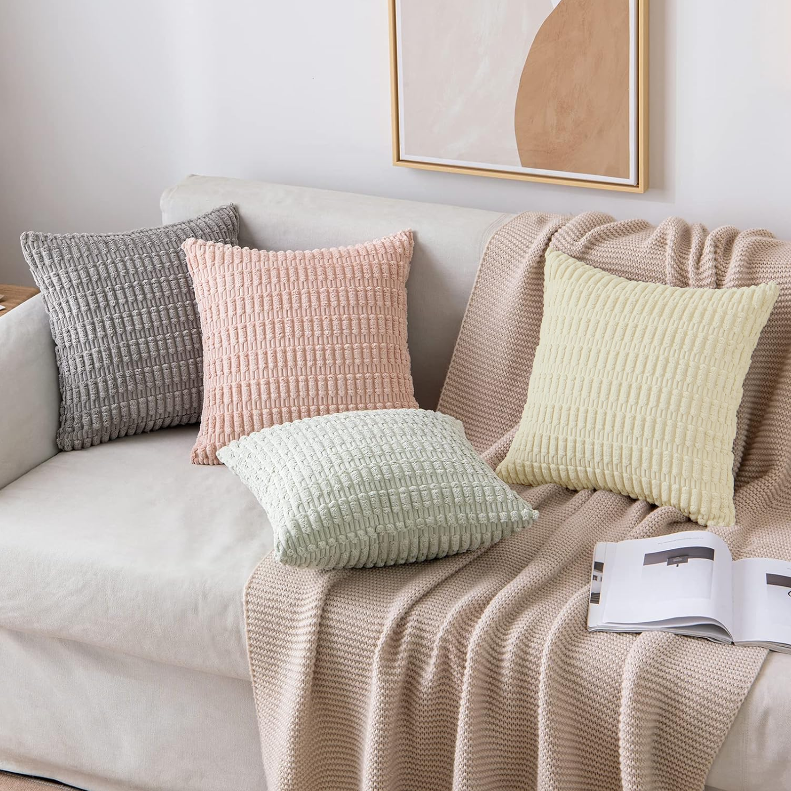 Sanmadrola 18 x 18 Corduroy Throw Pillow Covers, Cream (Set of 2) photo 4