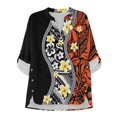 thumbnail image 3 of FKELYI Polynesian Frangipani Flower Print Womens Faux Linen Shirt for Summer Top Shirts Roll Up Sleeve Design Casual Blouse for Ladies Beach Vacation Outfits, 2XL, 3 of 5