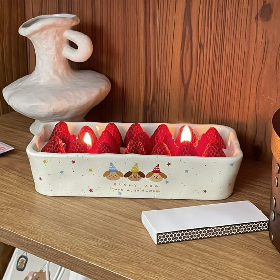 Strawberry Cake Scented Candle – Dual Wick Aromatherapy Candle with Porcelain Tray, Cute Dessert-Inspired Home Décor & Gift for Women