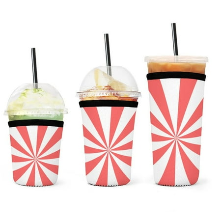

Set of 3 Packs Reusable Hot And Iced Coffee Cup Sleeve Neoprene Tumbler Sleeve Aesthetic Antique Pink And White Sunburst(16 24 32oz)