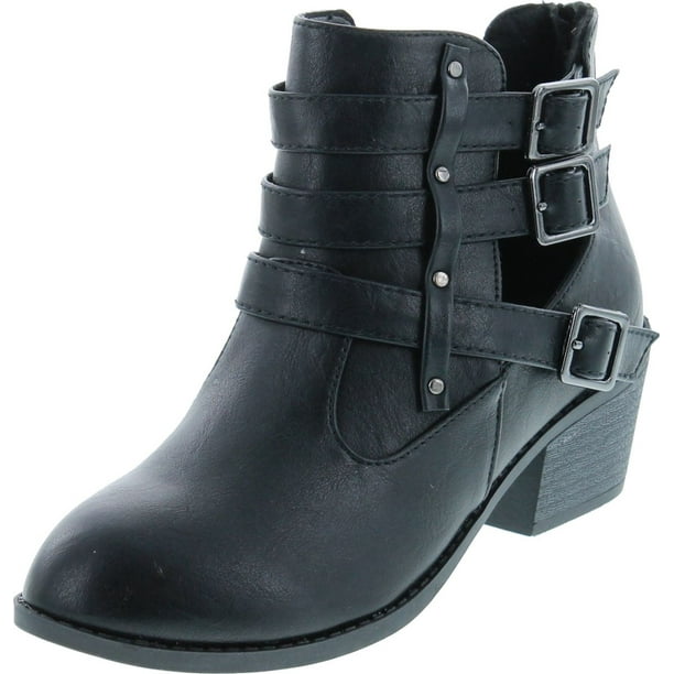 Forever Link - Forever Link Eury-1 Women's Fashion Round Toe Buckles Low Heel Ankle Booties