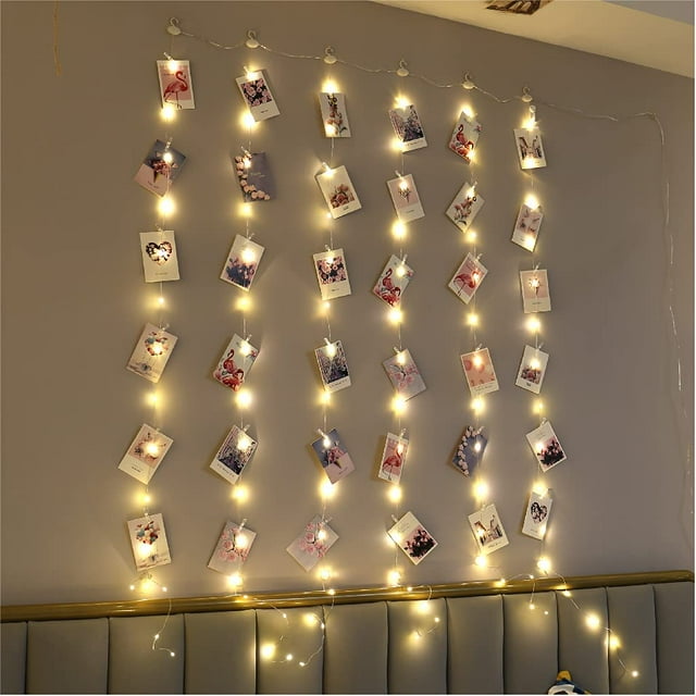 UTAH-3.3×5ft Short Curtain Lights with 8 Hook for Small Windows, 96 LED Warm White Photo Clips String Light with 52 Clear Clips, Remote Control 8 Modes USB Fairy Lights for Bedroom, Party, Wall