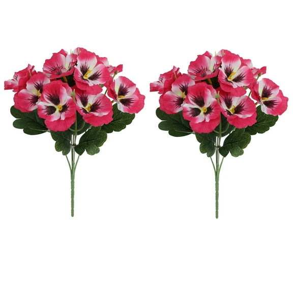 KOYPTL 2 Bundles Artificial Flowers for Outdoors, UV Resistant Fake Silk Pansy Flowers, Spring Summer Pansies Faux Plants Outdoor Decorations for Patio, Garden Porch Planters, Indoor Vase, Pink
