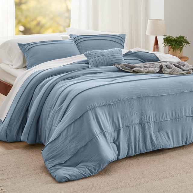 Juego de Edredón Bedsure King Pinch Pleat Azul Claro 4 Piezas