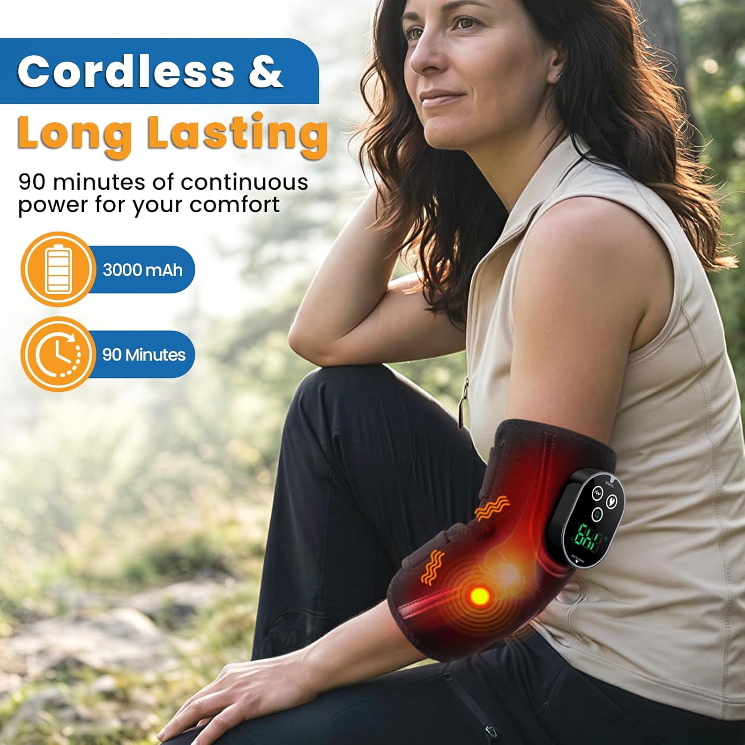 Elbow Heating Pad, Cordless Elbow Brace for Cubital Tunnel and Tennis Elbow Relief, 5 Heat Levels & 3 Vibration Gears, Arm Heating Pad Sleeve with Long Battery Life