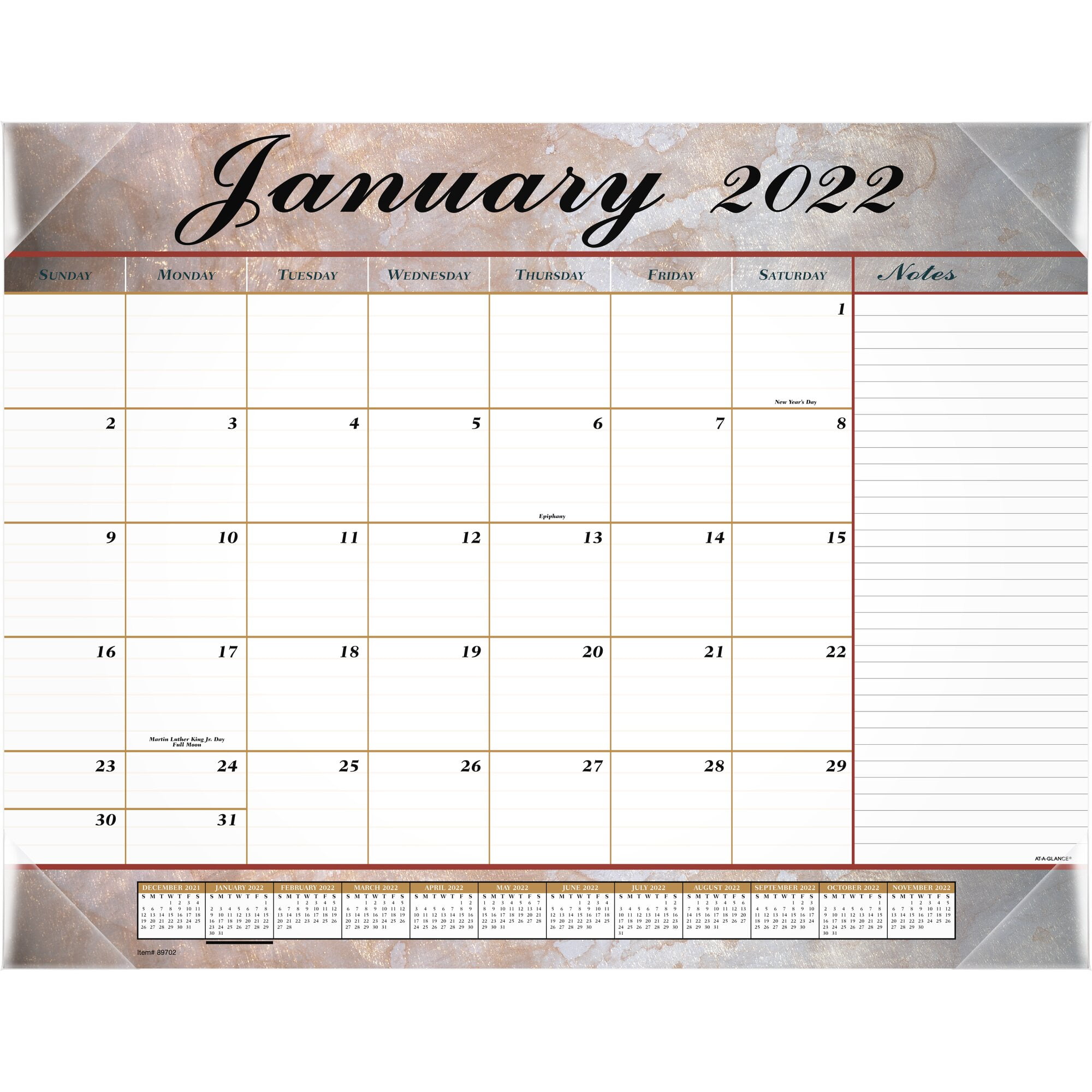 AT-A-GLANCE Marbled Monthly Desk Pad, 21-3/4' x 17', January 2022 to December 2022 - 89702-22