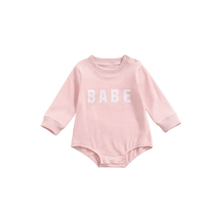 

Infant Baby Girl Boy Letter-printed Long Sleeve Romper Fall Winter Solid Plain Sweatshirt Tops One Piece Clothes