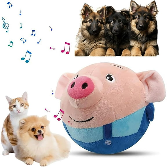Active Moving Pet Plush Toy, 2024 New Interactive Dog Toys Talking Moving Dog Ball Toy Washable Cartoon Pig Plush Sound Electronic Herding Ball for Dogs Shake Bounce Boredom Toys (Pig)