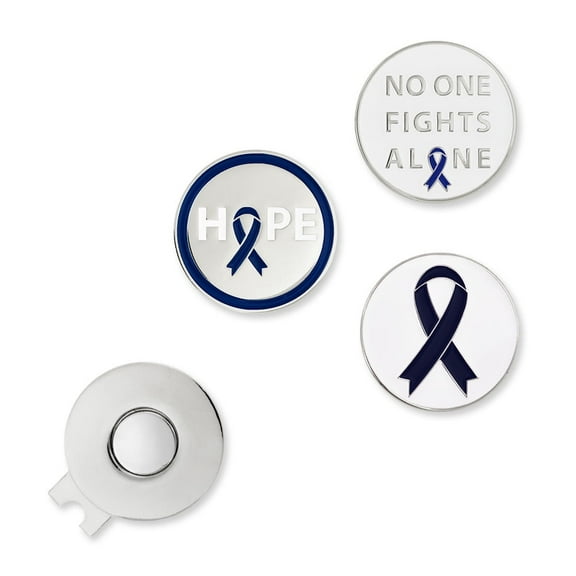 PinMart 3 Pack Blue Ribbon Awareness Magnetic Golf Ball Markers and Hat Clip