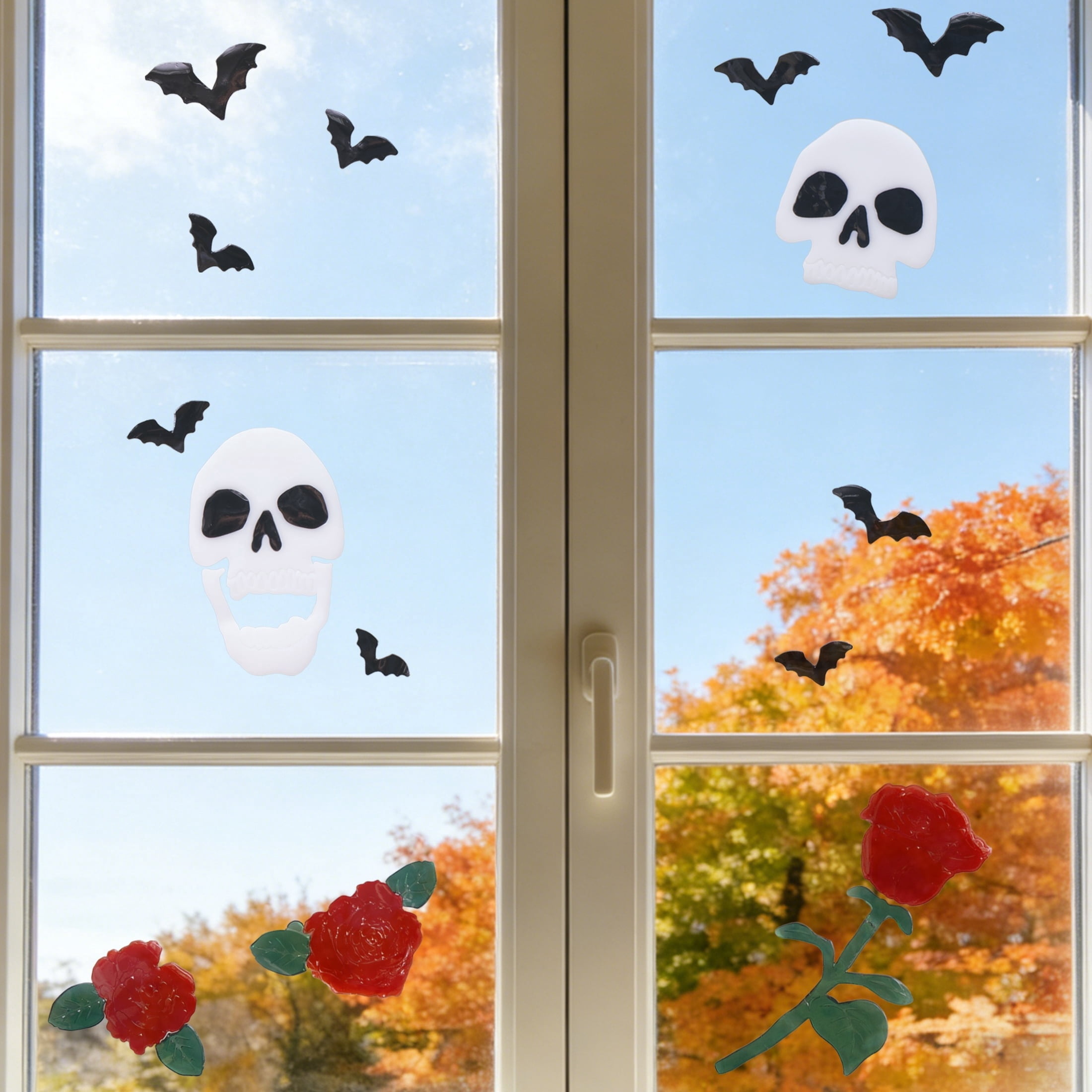 Skulls and Roses Gel Clings, Multicolor, 5.5" x 21", Halloween by Way To Celebrate