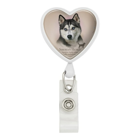 Siberian Husky Dog Breed Heart Lanyard Retractable Reel Badge ID Card Holder