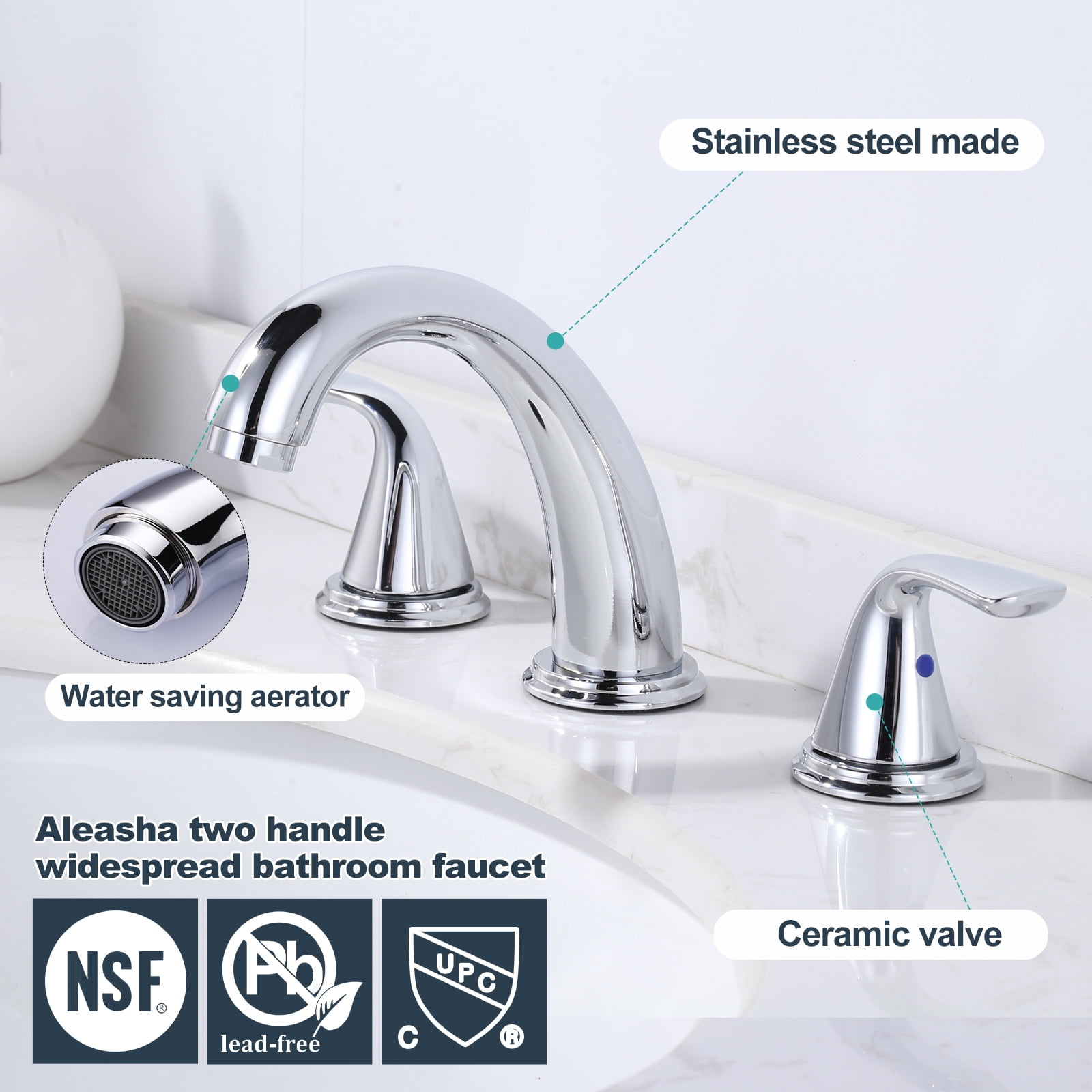 Wowow Double-Handle bathroom faucet 3 hole with Pop up Drain in Black for Bathroom Sink