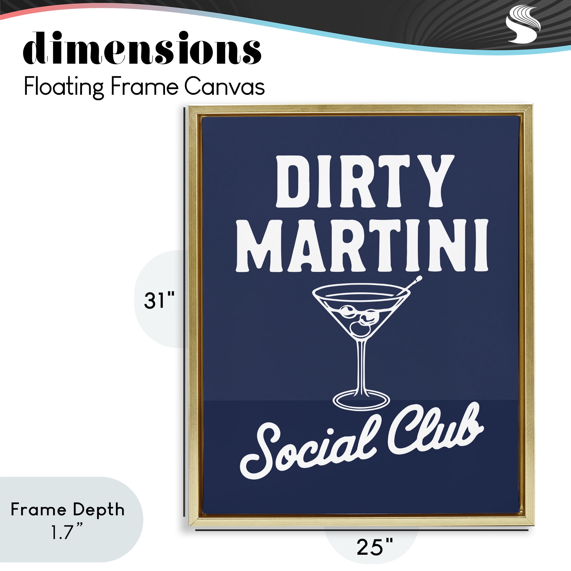 Stupell Industries Retro Dirty Martini Club Gold Framed Floater Canvas Wall Art, design by Lettered and Lined
