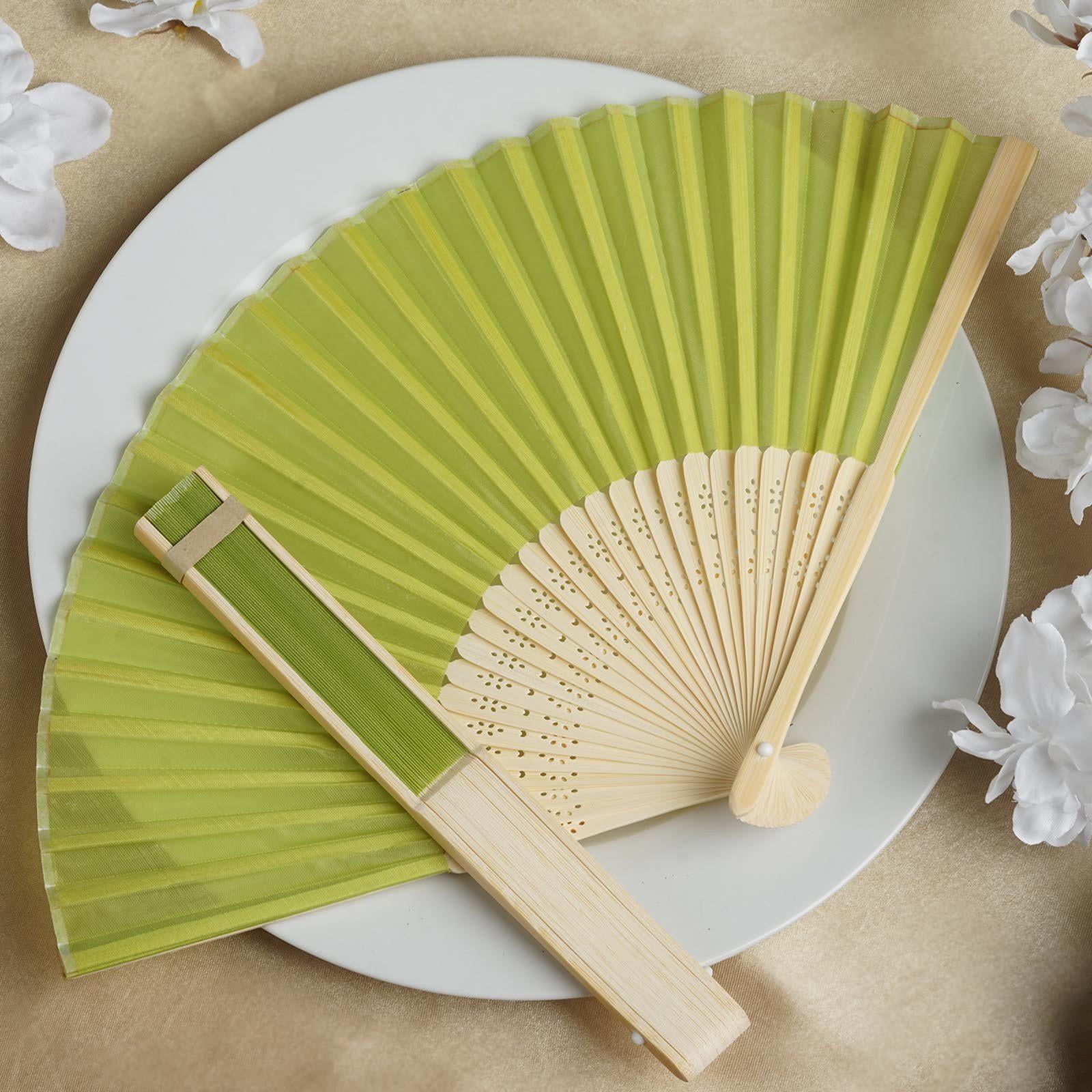 Sage Green Asian Silk Folding Fans