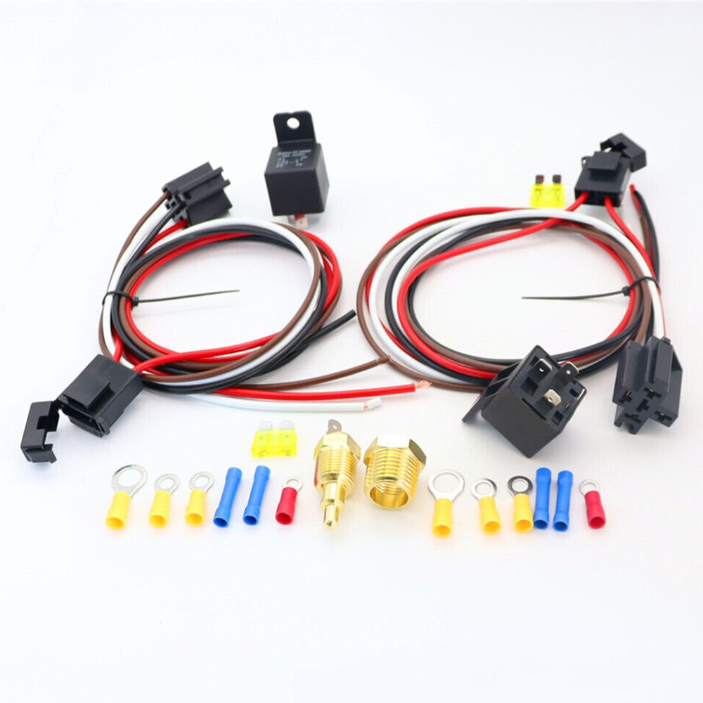 Thermostatic Fan Control Kit, Dual Electric Cooling Fan Wiring Relay Sensor  Kit 12V 40Amp 175°-185°
