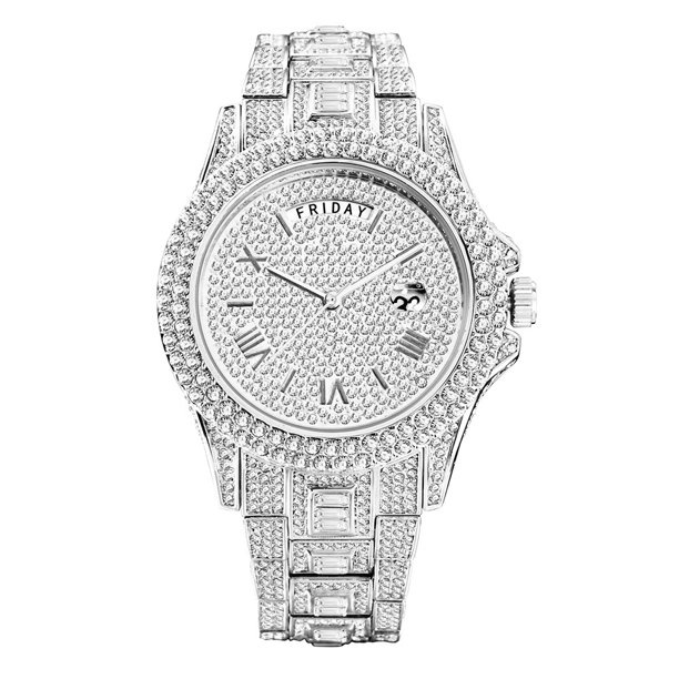 Reloj de pulsera de cuarzo con diamantes completos para hombre, estilo hip hop, con calendario doble, de moda