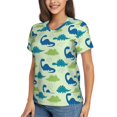 thumbnail image 2 of Fuzoiu Cute Dinosaur Blue Green Print Women's Classic V-Neck T-Shirt, Short Sleeve V Neck Tees for Casual Everyday Wear,Casual Fit Tee,Summer Fashion Tops-XX-Large, 2 of 5