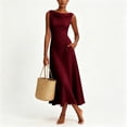 thumbnail image 4 of QUNYINEY Red Formal Dresses for Women Wedding Guest Elegant Sleeveless Flowy Long A Line Dress Crew Neck Ruched with Pockets Slim Fit Dresses, 4 of 5