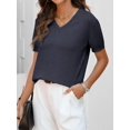 thumbnail image 3 of Jersey ANRABESS para mujer, mezcla de lana, cuello en V, manga corta, gris, 3 of 6