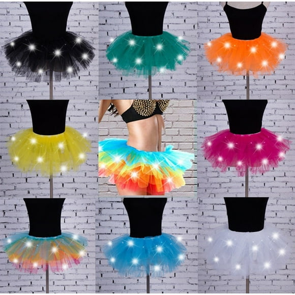 LED Light Up Tulle Tutu Skirt Fancy Dress Hen Party Halloween Costume 8 Layers