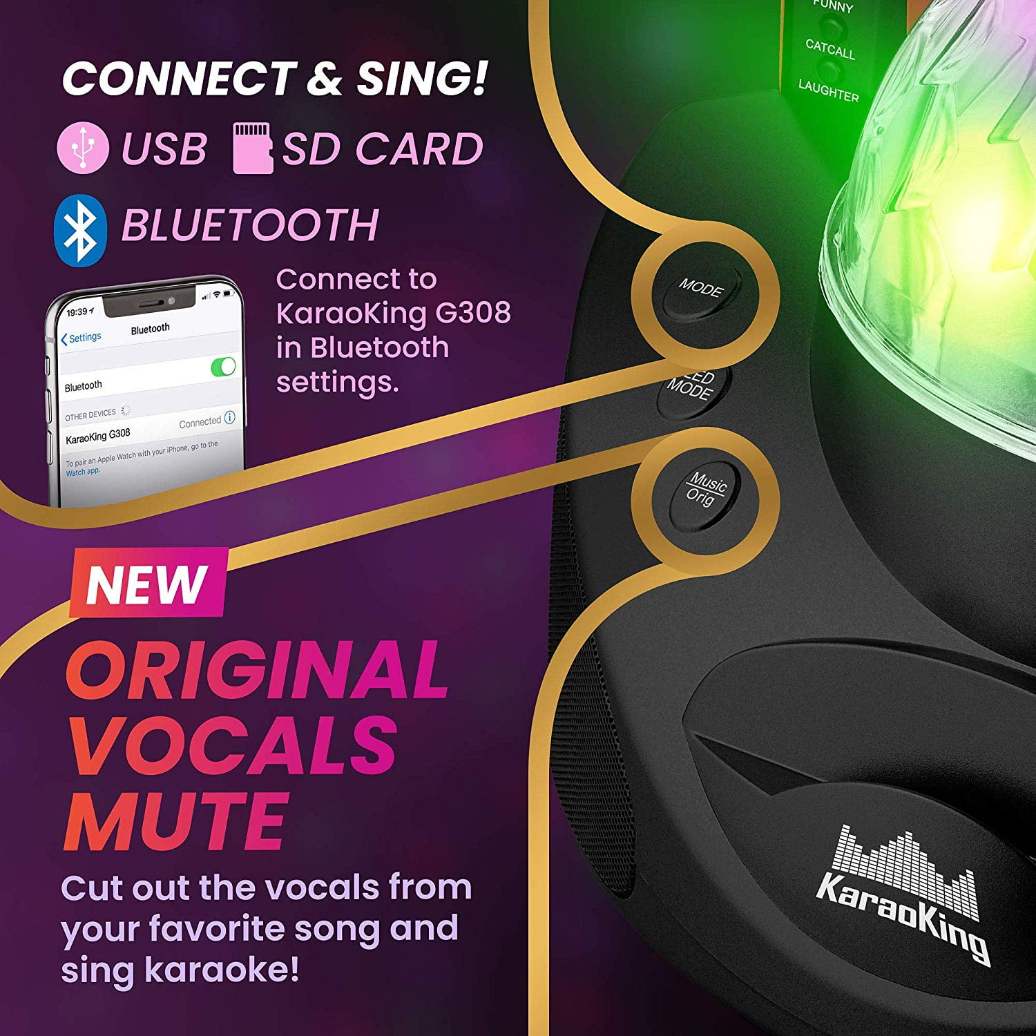 Wireless Karaoke Machine Microphone for Adults and Kids New 2020 Pro System - Black