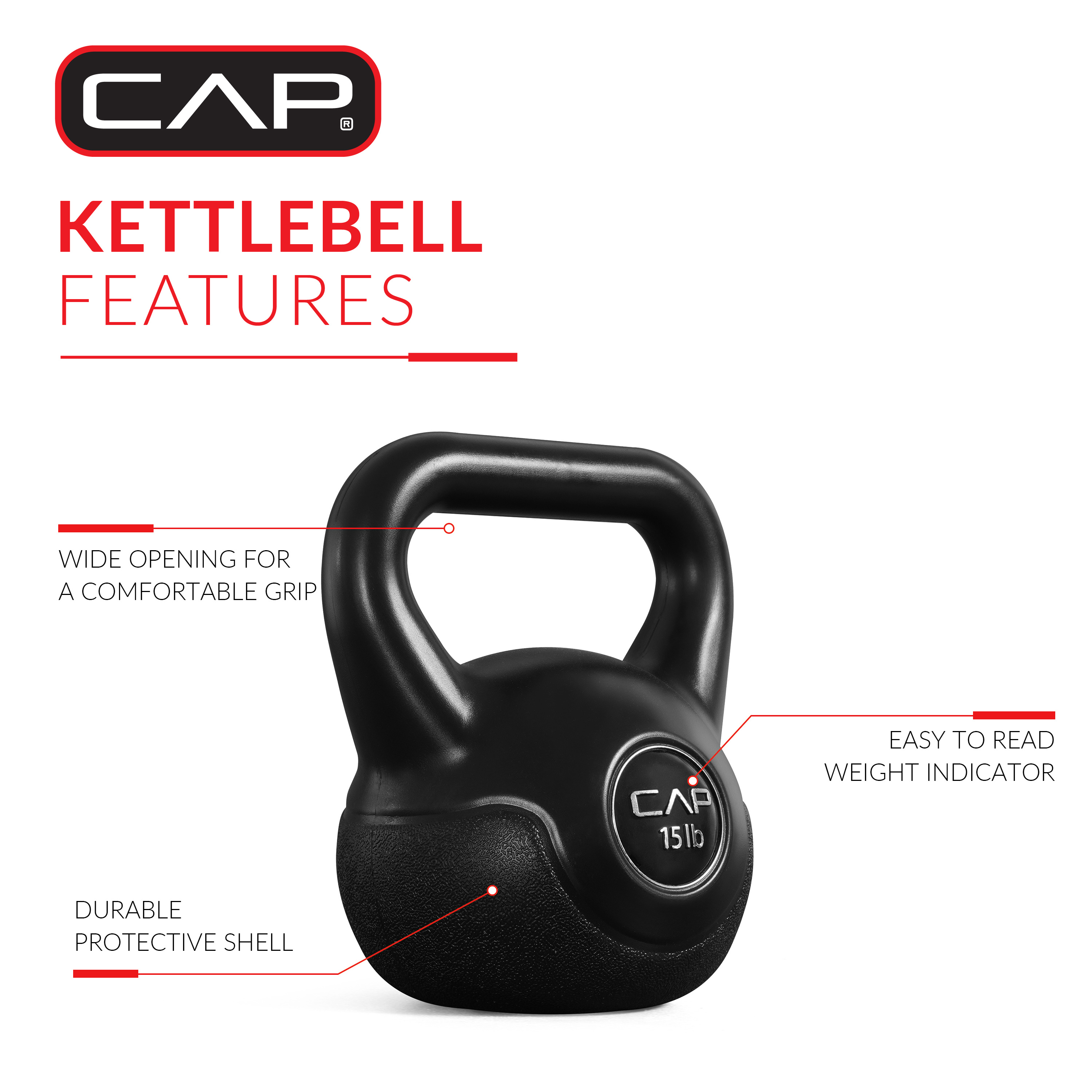 Cap Barbell 30 lb Cement-Filled Kettlebell Set of 3 photo 3