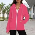 thumbnail image 3 of UJNDER Women's Solid Color Zip Up Hoodies for Women Long Sleeve Pocket Drawstring Thumbhole Hot Pink M, 3 of 8