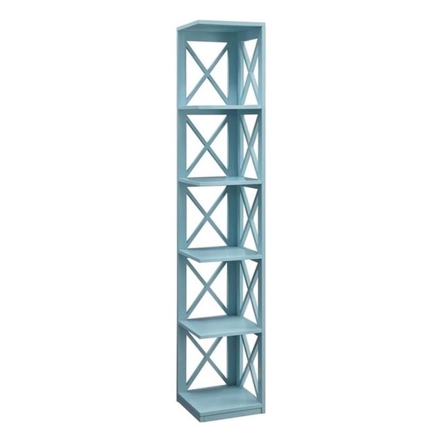 Pemberly Row Five-Tier Corner Bookcase in Seafoam Wood Finish