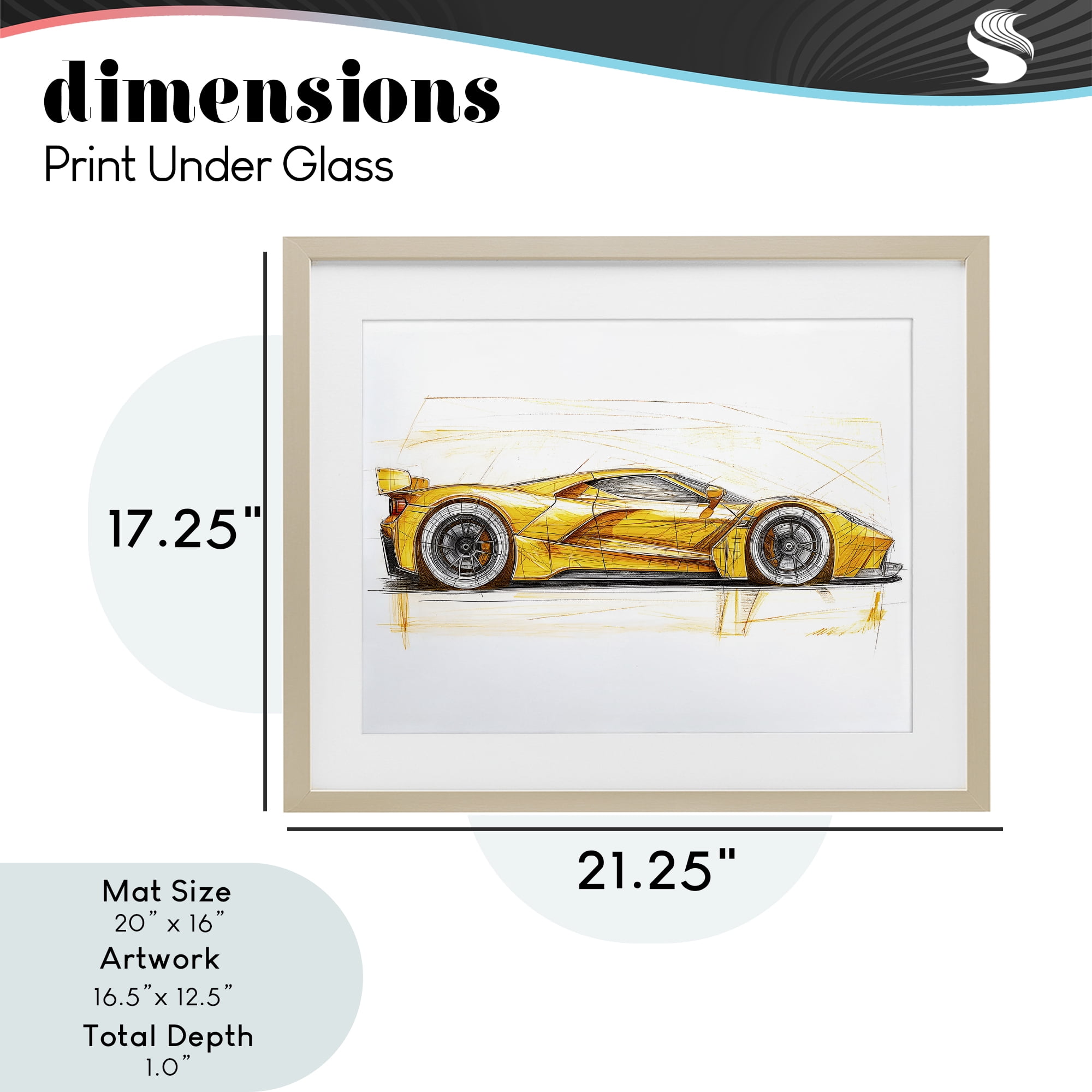Stupell Industries Yellow Sports Car Whimsicality Birch Framed Print Under Glass, design by Steve Hunziker