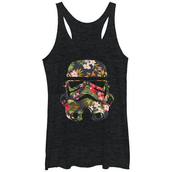 Women's Star Wars Tropical Stormtrooper Racerback Tank Top Black Heather Medium