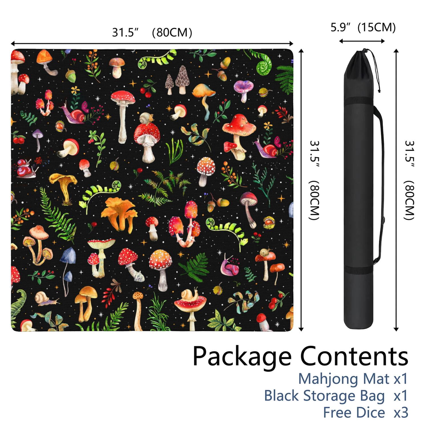 31.5 Inch Square Botanical Style Mahjong Pad Made of Durable Rubber with Anti-Slip Surface and Noise Reduction Features for Board Games