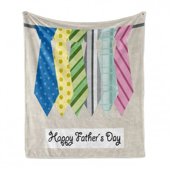 Fathers Day Soft Flannel Fleece Throw Blanket, Colorful Dad Ties with Dotted Striped and Checkered Patterns for Celebration, Cozy Plush for Indoor and Outdoor Use, 50" x 70", Multicolor, by Ambesonne