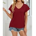 thumbnail image 3 of ATENAR T Shirts for Women Short Sleeve Casual Shirts for Women V Neck Tee Wine M, 3 of 8