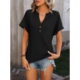 thumbnail image 5 of Summer New Style V-neck Button Solid Color Polka Dot Loose Short-sleeved T-shirt For Women, 5 of 7