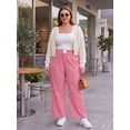 thumbnail image 3 of Cueply Women's Plus Size Cotton Woven Plaid Wide Leg Pants with Pockets Elastic Waist Casual Lounge Pants, 3 of 8