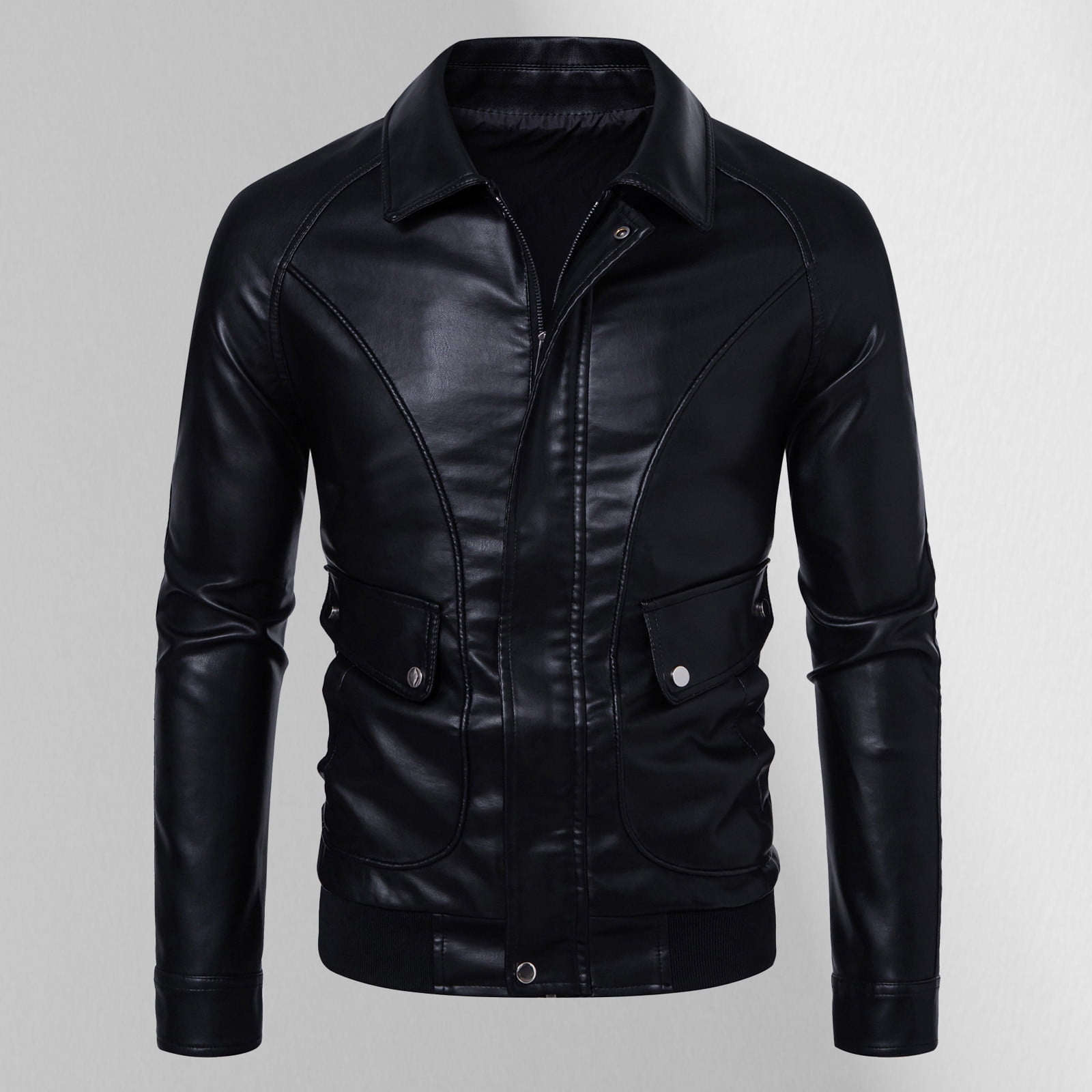 Mens Leather Jacket Full Zip Motorcycle Jackets Long Sleeve Retro Bomber Jackets Waterproof Lapel Collar Windbreak Coat Padded Waterproof Baseball Coat Fall Winter Warm Outwears