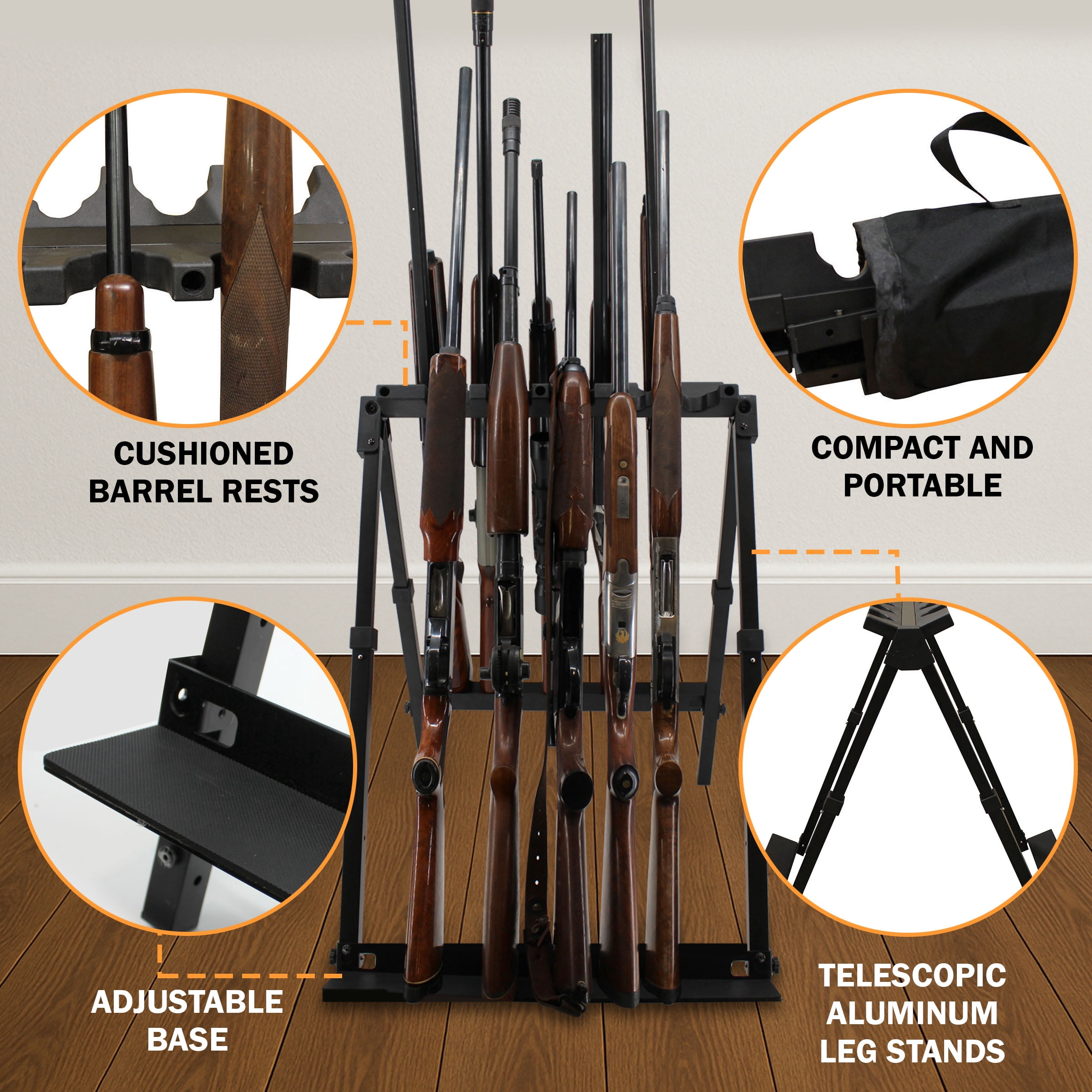 Rush Creek Creations Aluminum 10 Gun Stand Fold & Go with Carry Bag