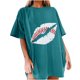 thumbnail image 1 of Tops de manga corta de ocio para mujer, estampado de labios, divertido estampado de béisbol, cuello redondo OAVQHLG3B Store  lin121212, 1 of 5