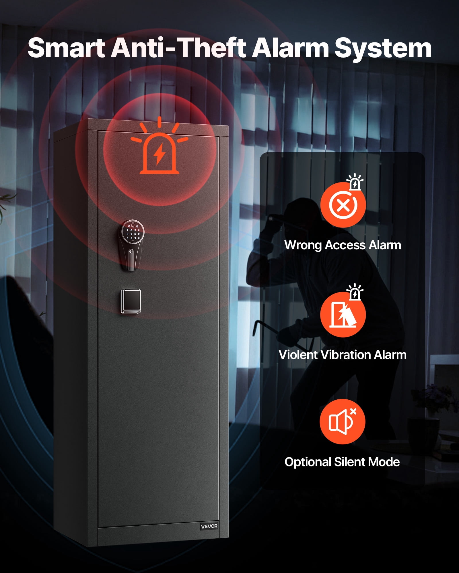 VEVOR 8-10 Gun Safe, Long Gun Cabinet for Rifles and Pistols, Quick Access Fireproof Rifle Safe with 3 Pistol Pockets and Adjustable Racks, Large Digital Cabinet with Fingerprint and Password Lock