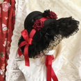 thumbnail image 4 of Rosette Straw Bonnet Hat Rimless Design Sun Protective Headgear For Mother Baby Summer Fashion Red, 4 of 5