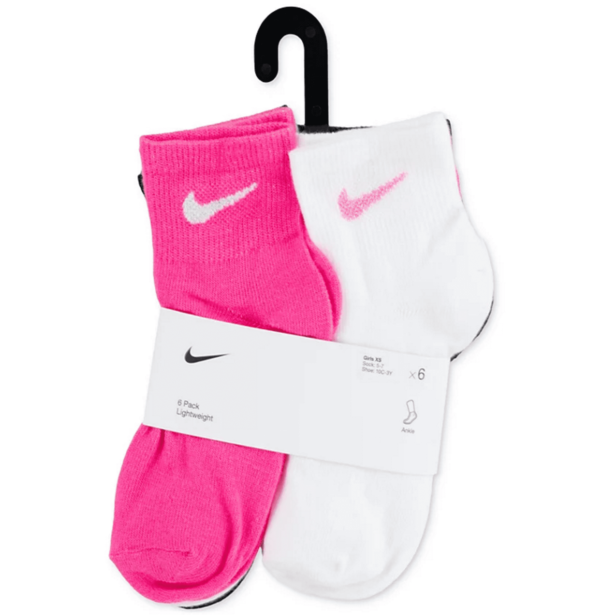 Nike Kids' Little Ankle Socks (6 Pairs), Pink Pow/White/Black, 5/7