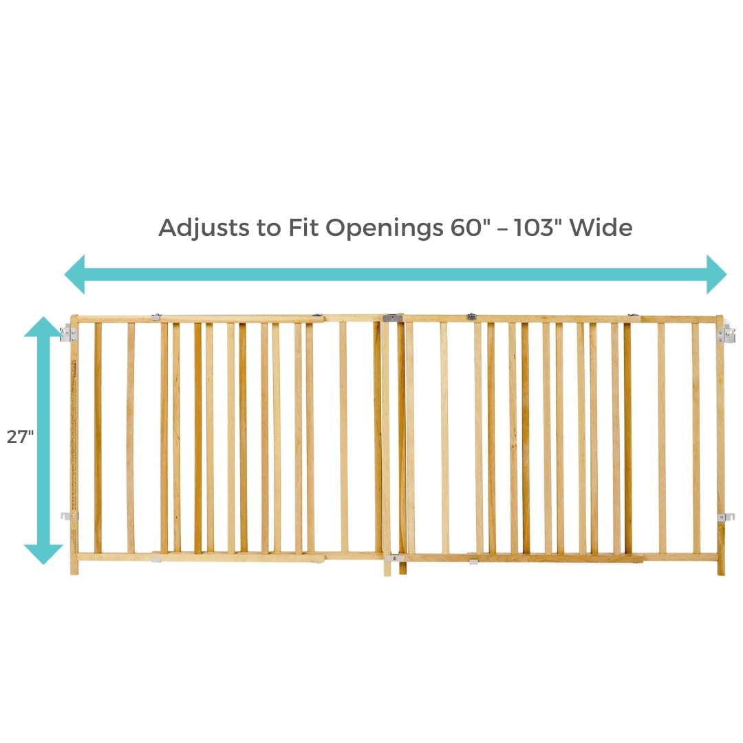 Toddleroo by North States 60"-103" Extra-Wide Swing Baby Safety Gate, Natural Wood