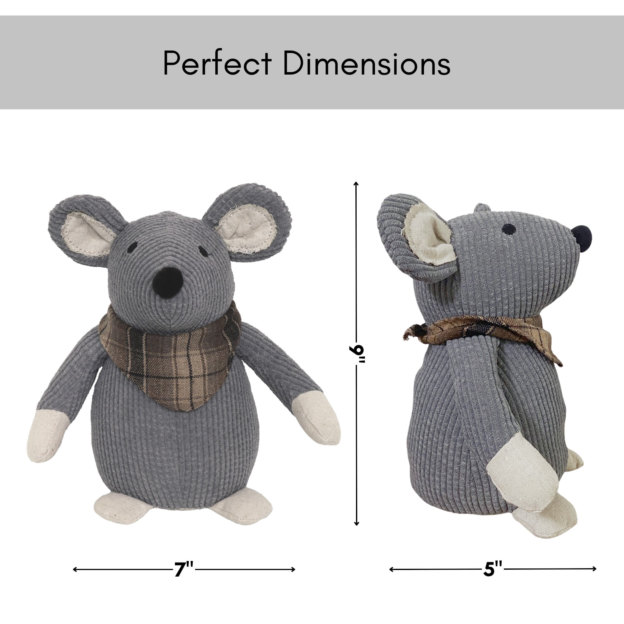 Decorative Mouse Door Stopper - Weighted Animal Doorstop, 2.3 lb., Functional and Cute, Corduroy Fabric - Keeps Doors Open and Prevents Slamming, Perfect for Home or Office - Gray